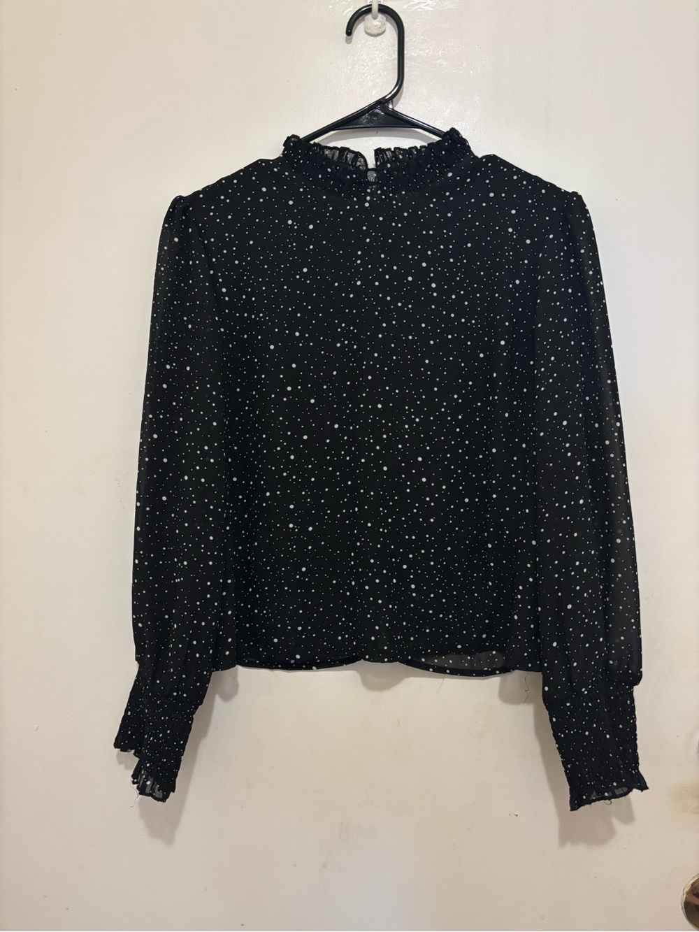 Paper Heart Black & White Polka Dot Ruffle Blouse – Size 12